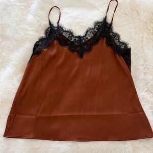 Elegant Brown Lace Trim Camisole